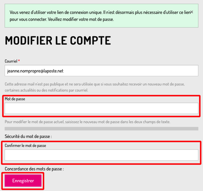 Inscrire un mot de passe