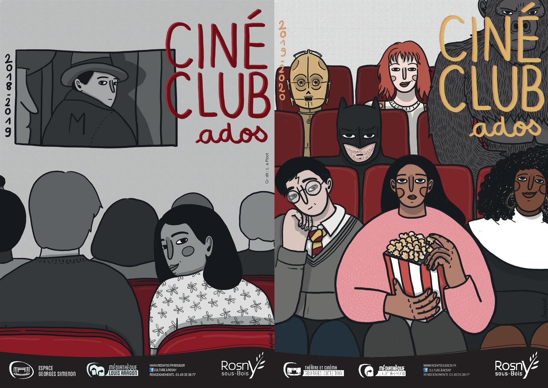Affiches du ciné-club ados de Rosny-sous-Bois illustrées par Léa Picot