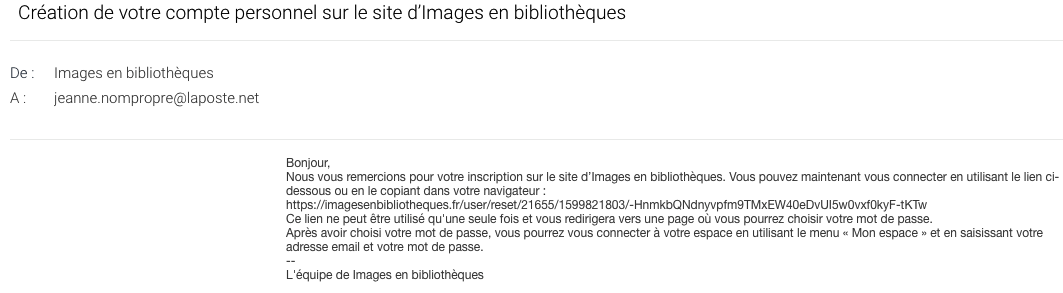 Mail de confirmation