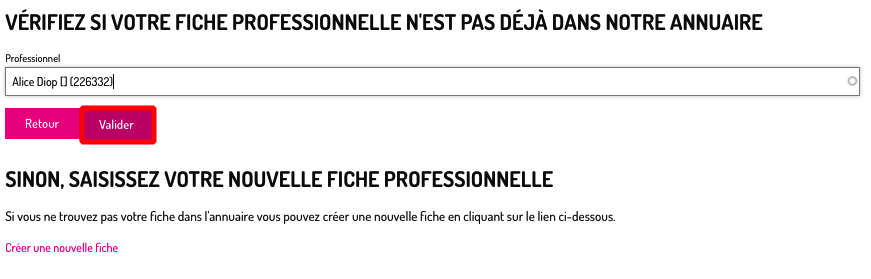 Valider fiche pro