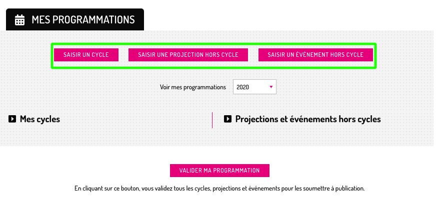 Choisir cycle evnt projection